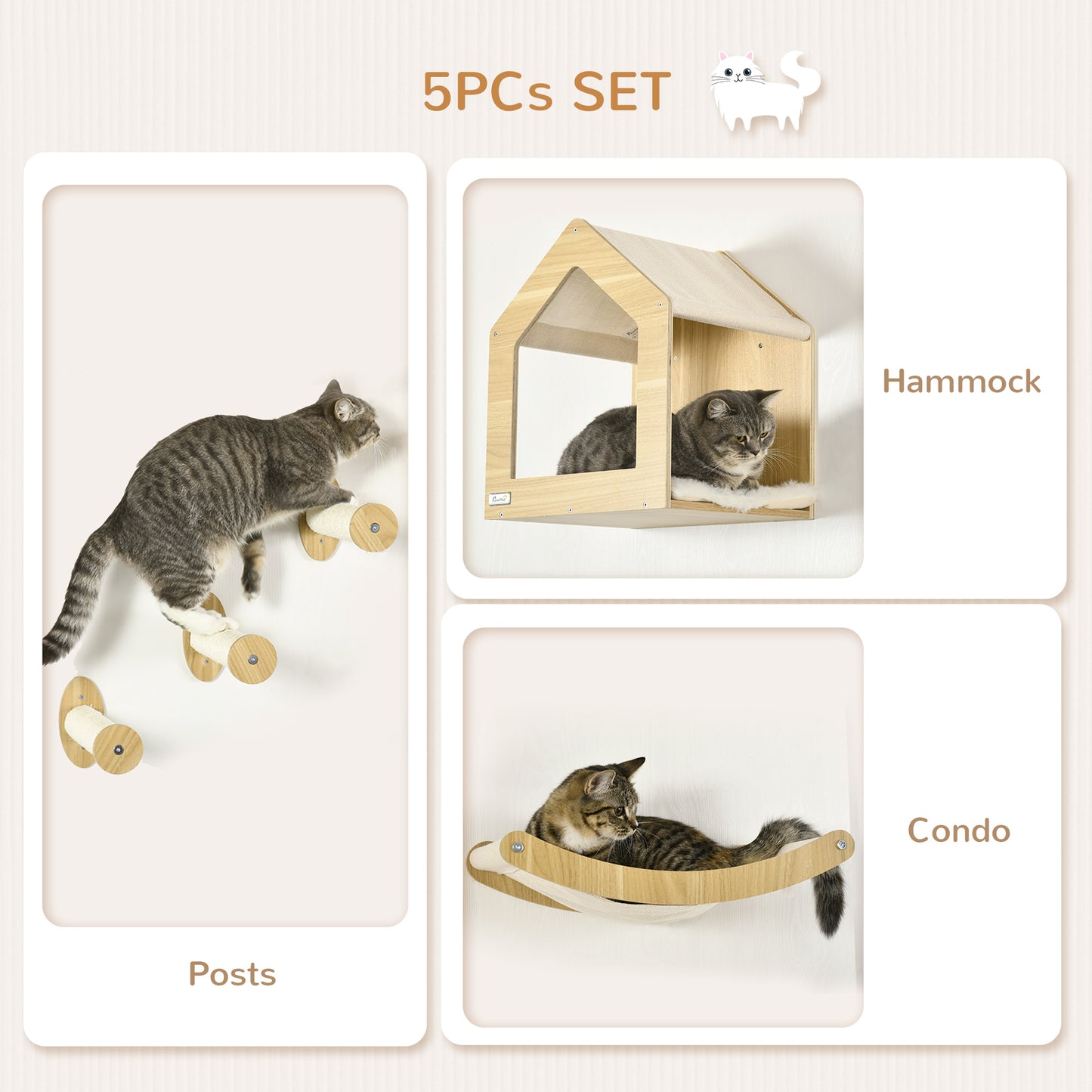 PawHut 5PCs Wall Mounted Cats Shelves