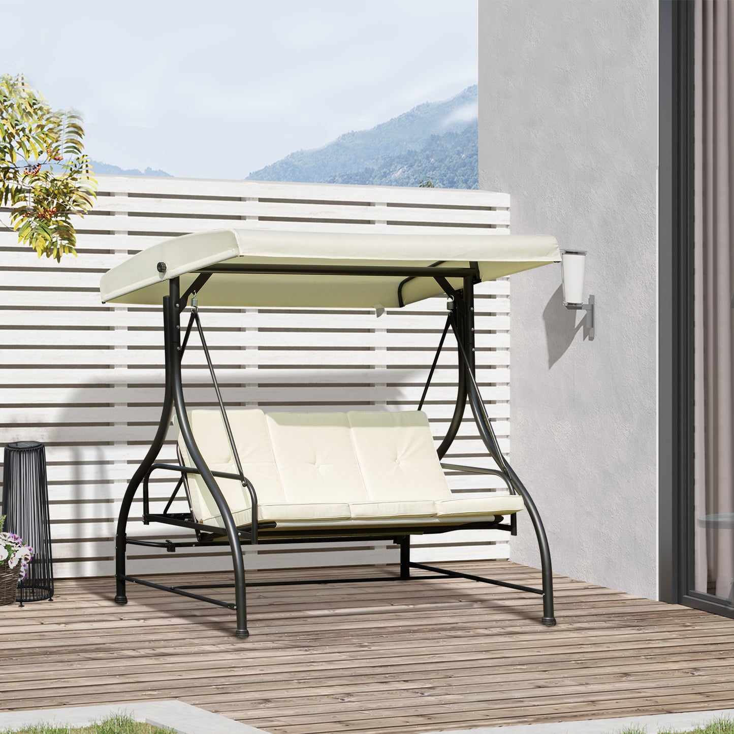 Outsunny 196L x 117D x 178H cm Swing Chair-Beige/Black