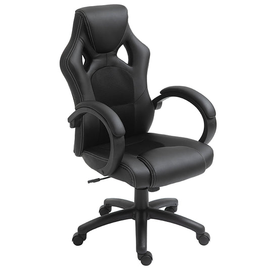 Computer Chair Faux Leather High Back Home Office Chair, Swivel Chair w/ Wheels Armrests, Black-0