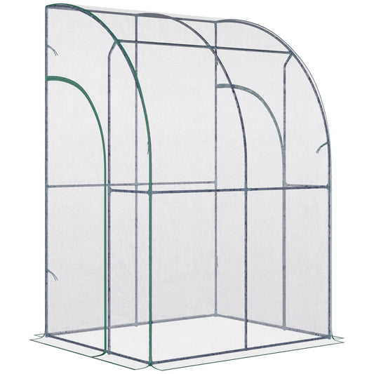 Outsunny Outdoor Walk-In Lean to Wall Tunnel Greenhouse w/ Zippered Roll Up Door PVC Cover