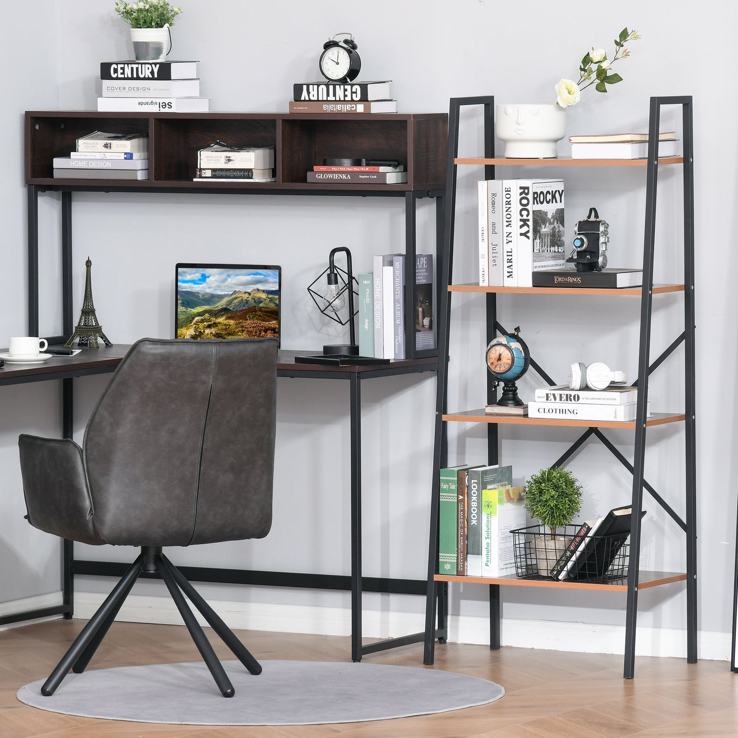 Homcom Four-Tier Metal Frame Minimal Shelving Unit - Wood-Effect