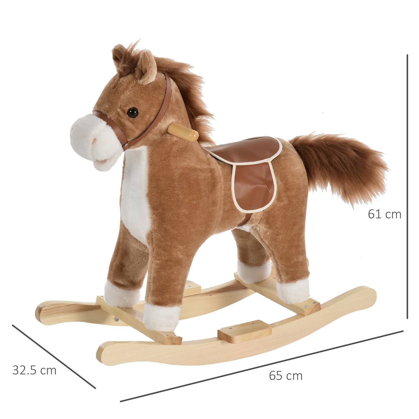 Homcom Kids Ride On Plush Rocking Horse With Sound Brown