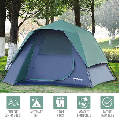 Outsunny Fibreglass Frame 3/4 Person Lightweight Camping Tent Green