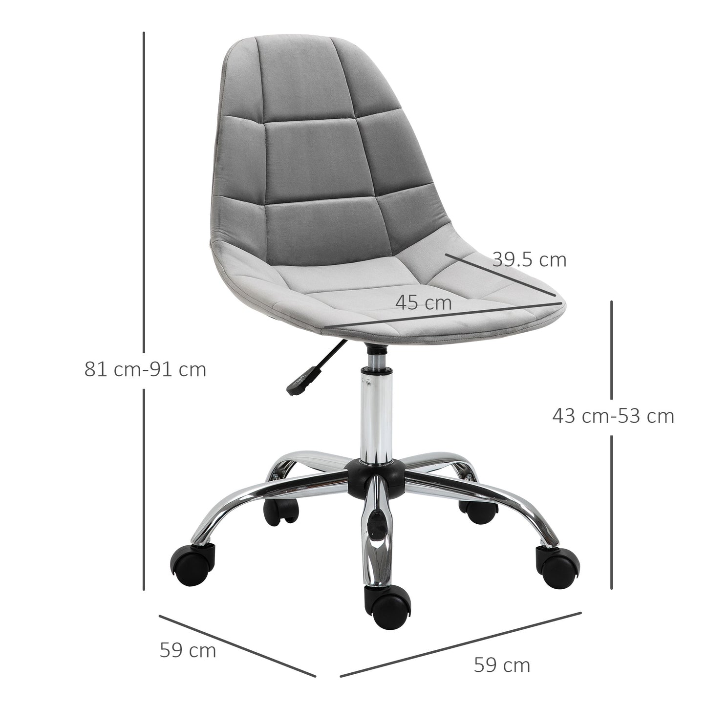 Vinsetto Ergonomic Office Chair Velvet Computer Home Study Chair Armless With Wheels Grey