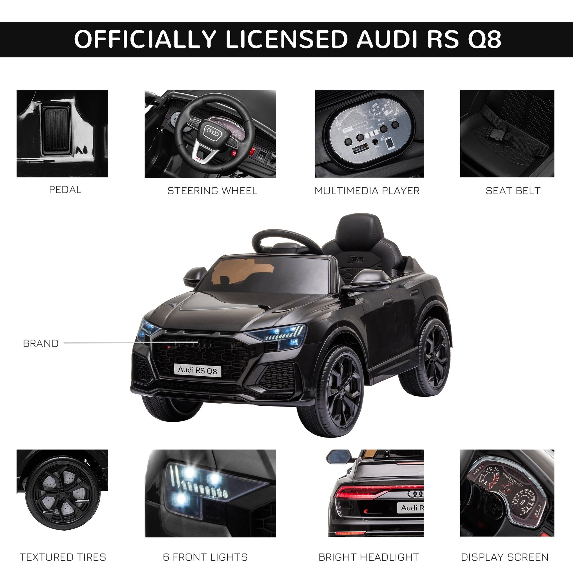 Homcom Audi RS Q8 6V Kids Electric Ride On Car Toy w/ Remote USB MP3 Bluetooth Black