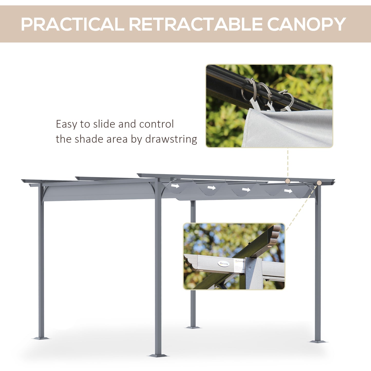 Outsunny 3.5M X 3.5M Metal Pergola Gazebo Awning Retractable Canopy Outdoor Garden Sun Shade Shelter Marquee Party BBQ