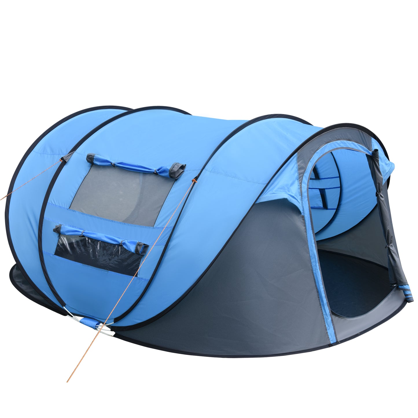 Outsunny 4-5 Person Pop-up Camping Tent Waterproof Family Tent w/ 2 Mesh Windows & PVC Windows Portable Carry Bag for Outdoor Trip Sky Blue