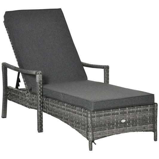 Outsunny Patio Dual Rattan Wicker Single Sun Lounger w/ 4-Level Adjustable Headrest