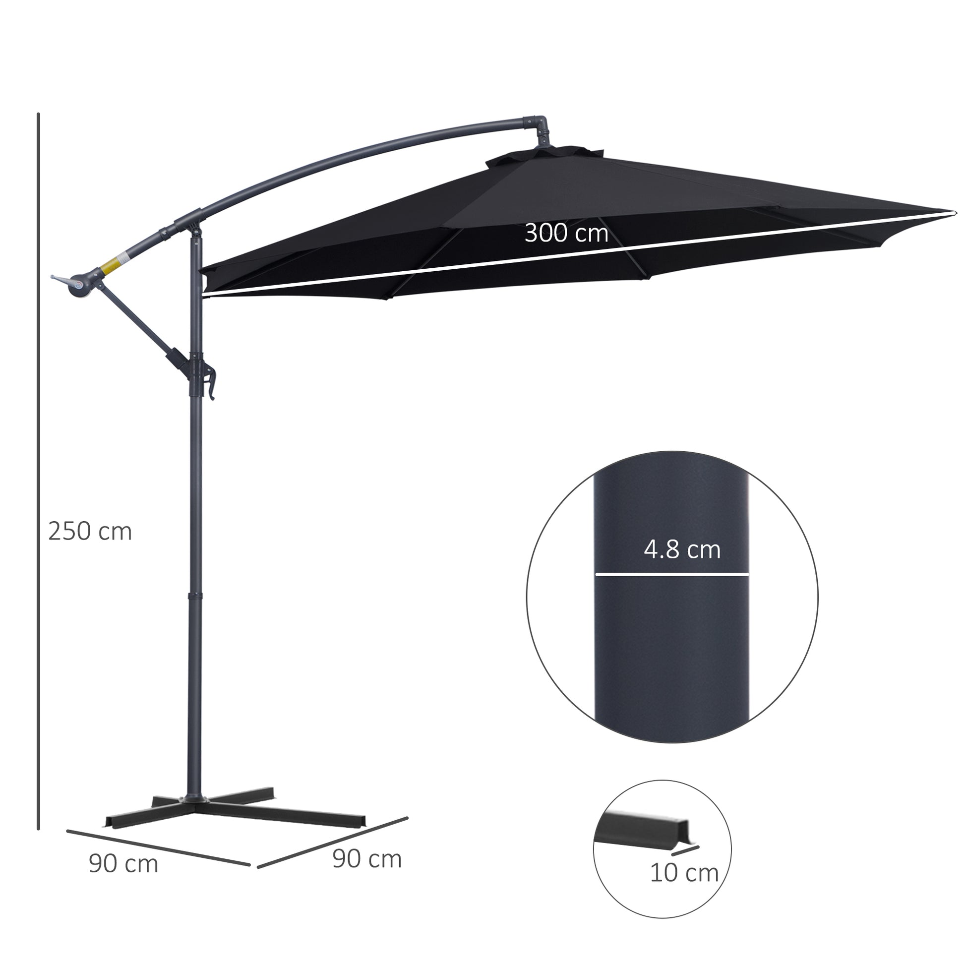 Outsunny 3 M Banana Parasol-Black