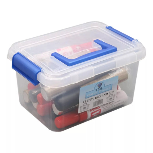 3.5L TML Stacking Plastic Storage Box Clear Clip Lid With Blue Handle