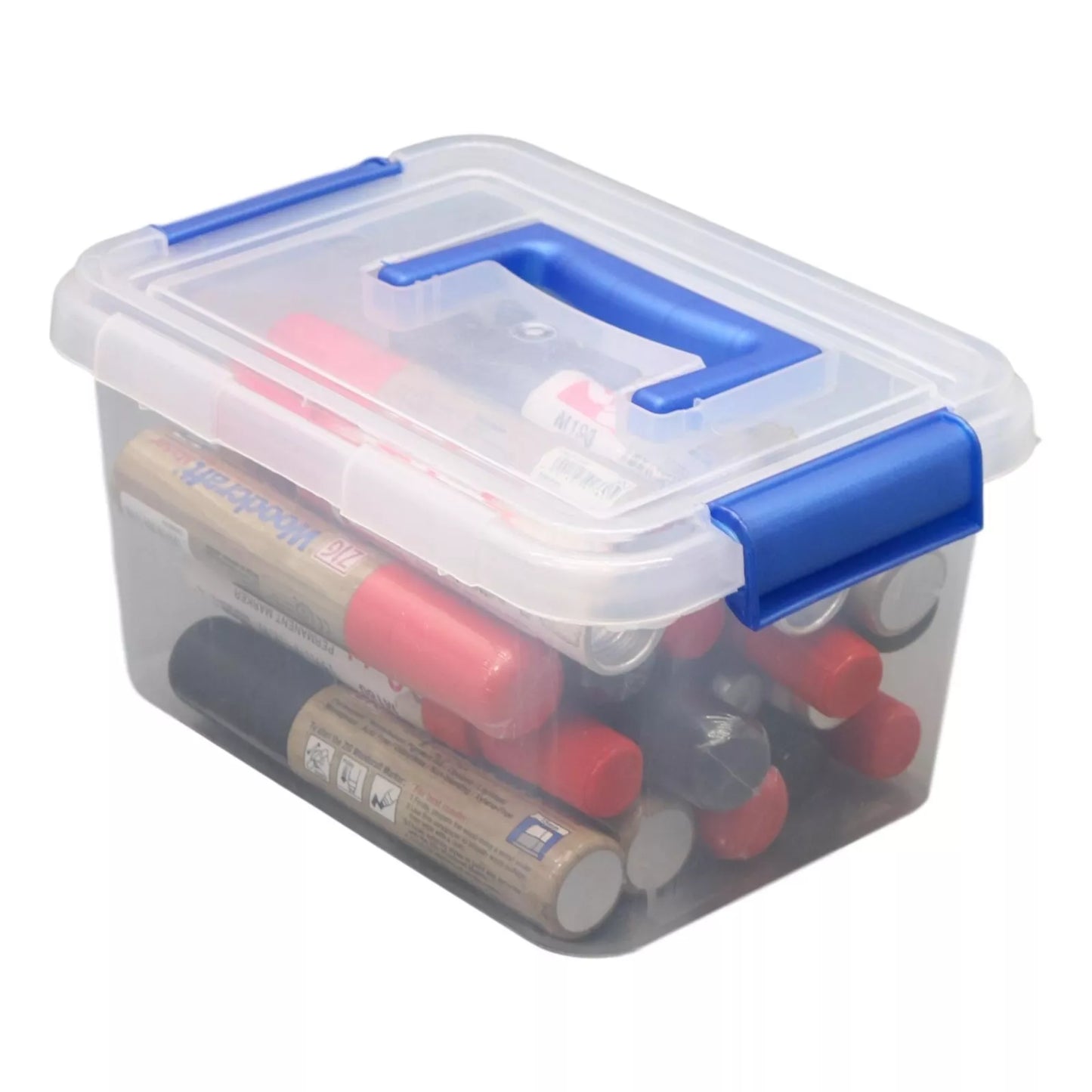 3.5L TML Stacking Plastic Storage Box Clear Clip Lid With Blue Handle