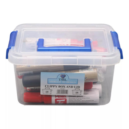 3.5L TML Stacking Plastic Storage Box Clear Clip Lid With Blue Handle