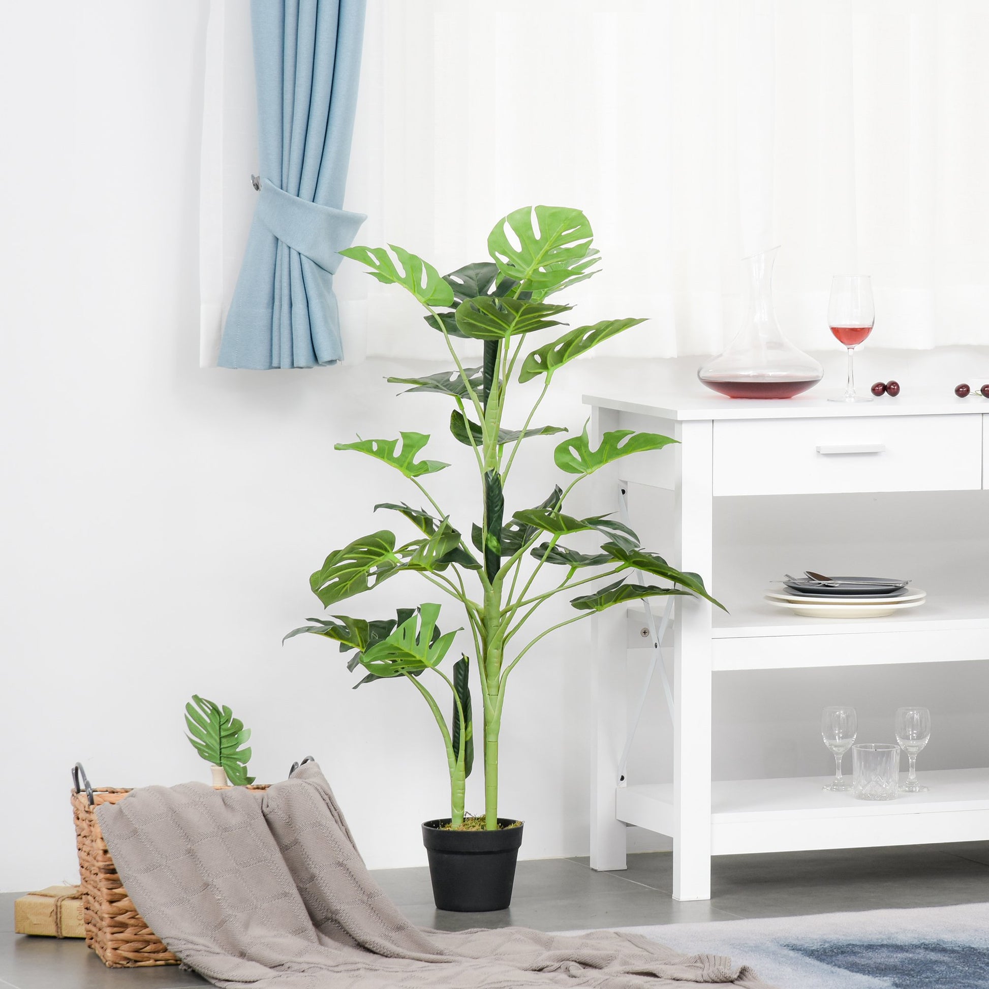 Outsunny 100cm/3.3FT Artificial Monstera Tree Decorative Cheese Plant 21 Leaves with Nursery Pot