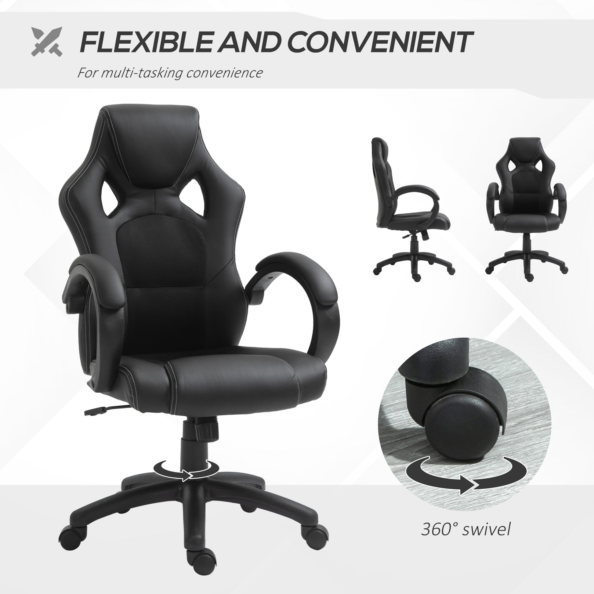 Vinsetto High-Back Office Chair Faux Leather Swivel Computer Desk Chair For Home Office With Wheels Armrests Black