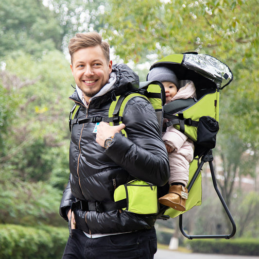 Homcom Baby Backpack Carrier for Hiking with Ergonomic Hip Seat Detachable Rain Cover