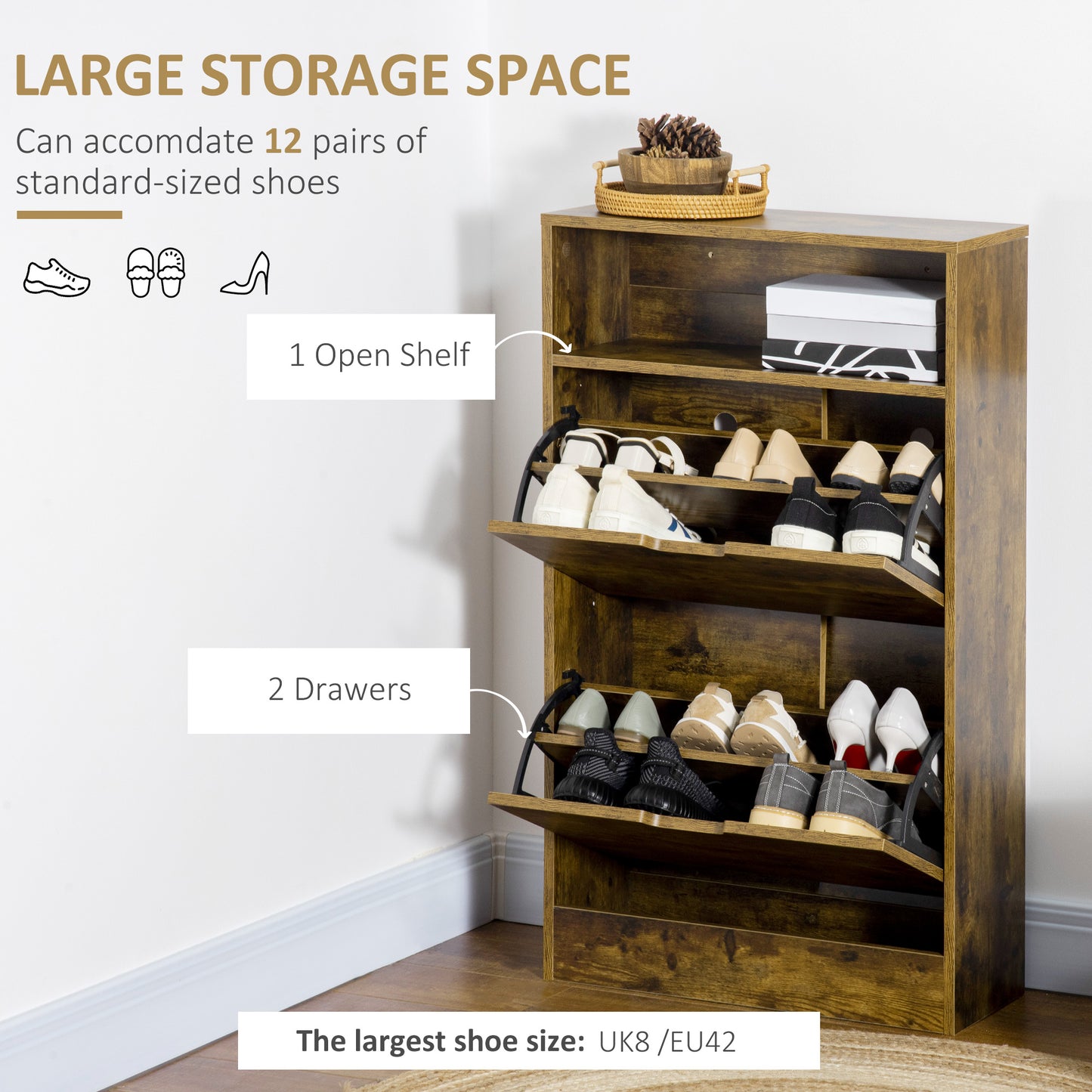 Homcom Slim Two-Drawer Shoe Cabinet