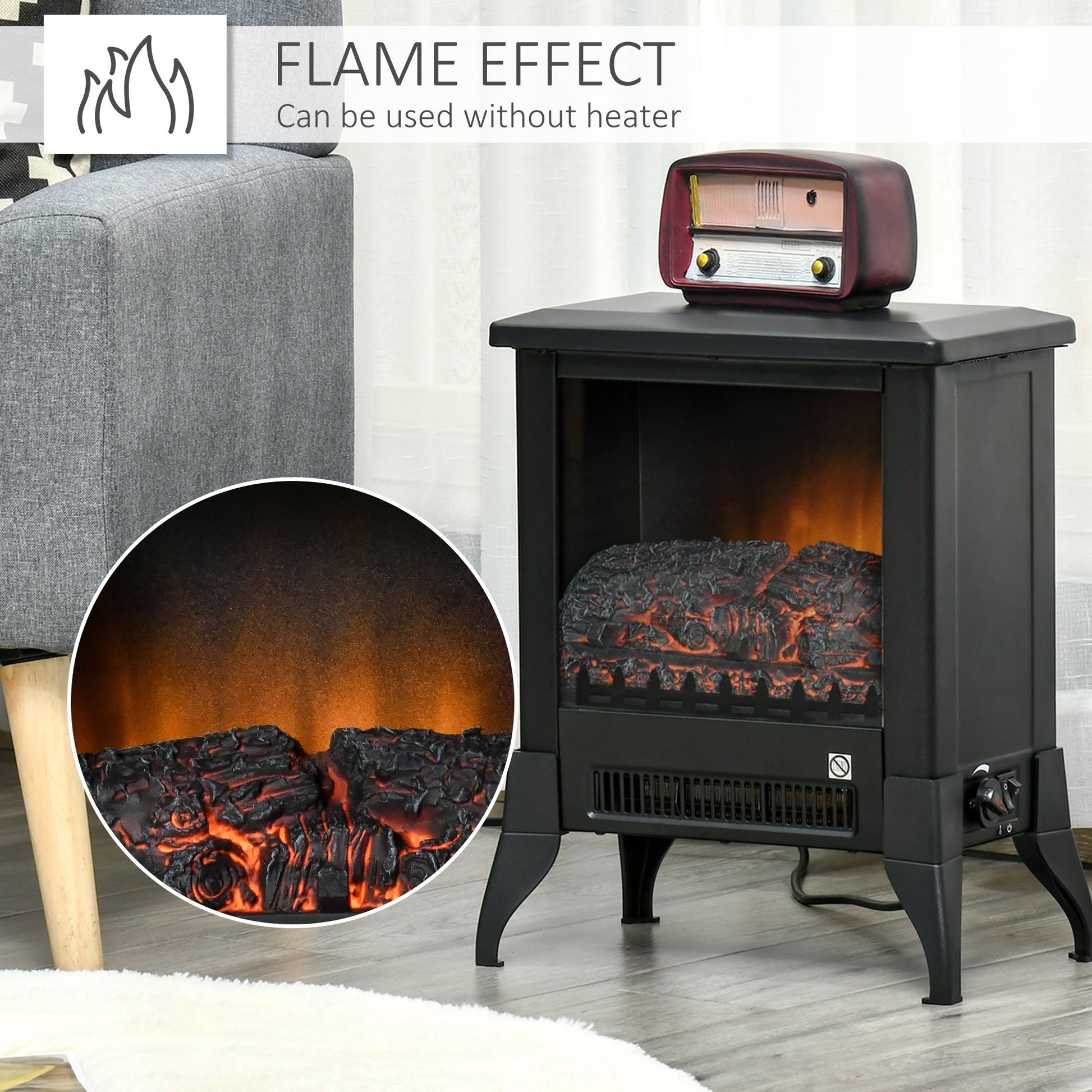 Homcom Freestanding Electric Fireplace Stove with Flame Effect and Overheat Protection