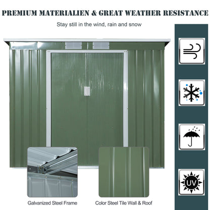 Galvanised 7 x 4' Double Door Pent Garden Store With Ventilation Steel Green by Steadfast