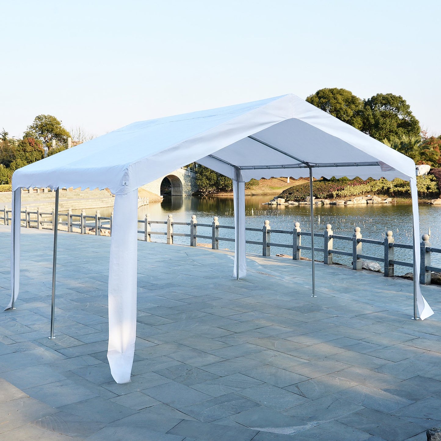 Outsunny 4M X 4 M Garden Gazebo Portable Carport Shelter With Removable Sidewalls & Doors Party Tent Shelter Car Canopy