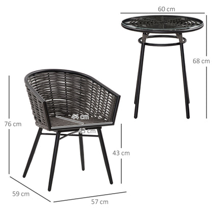 Outsunny 3 Pieces Outdoor PE Rattan Balcony Furniture