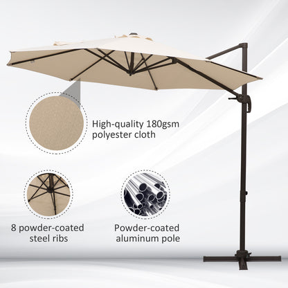 Outsunny 3 m Beach Hanging Umbrella Parasol W/Hand Crank-Beige