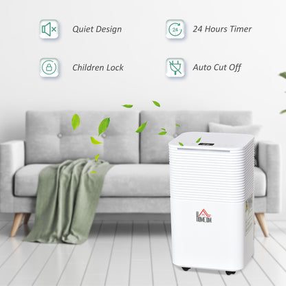 Homcom 10L/Day Portable Quiet Dehumidifier for Home Laundry