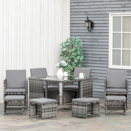 Outsunny 8-Seater Rattan Furniture Set Wicker Weave Patio Dining Table Seat