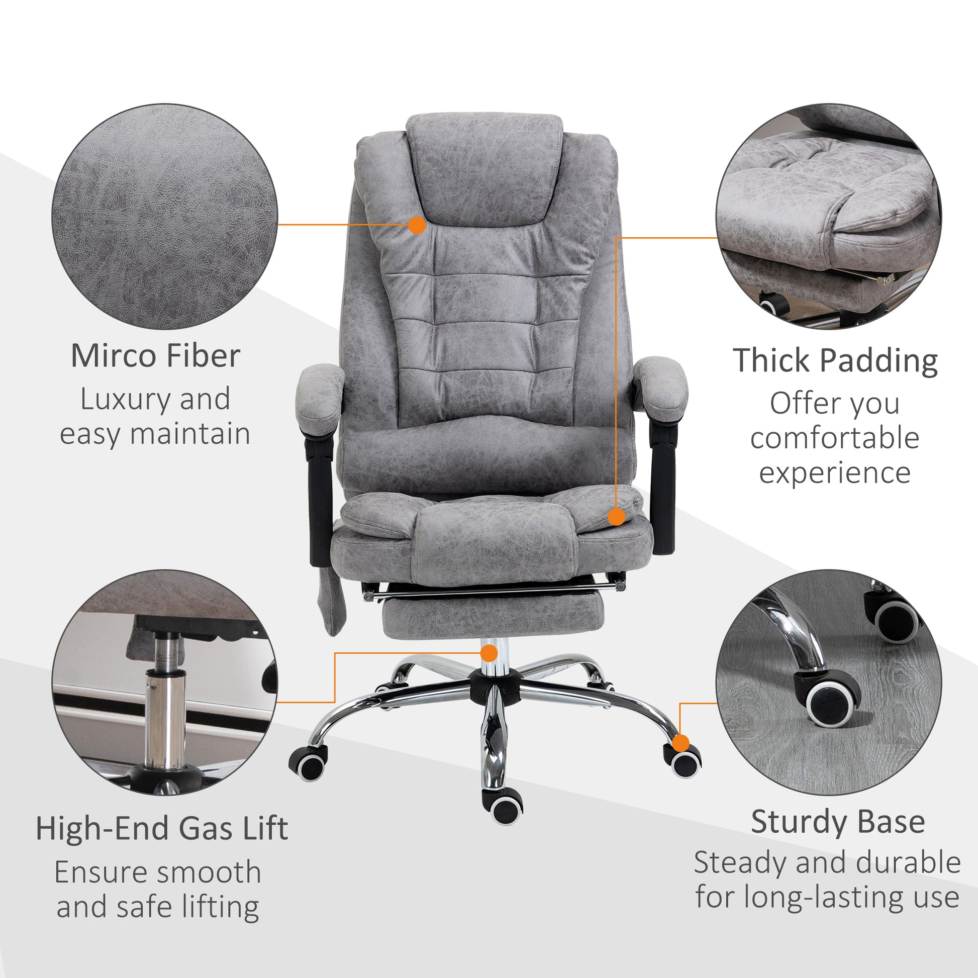 Vinsetto Heated 6 Points Vibration Massage Executive Office Chair Adjustable Swivel Ergonomic High Back Desk Chair Recliner With Footrest Grey