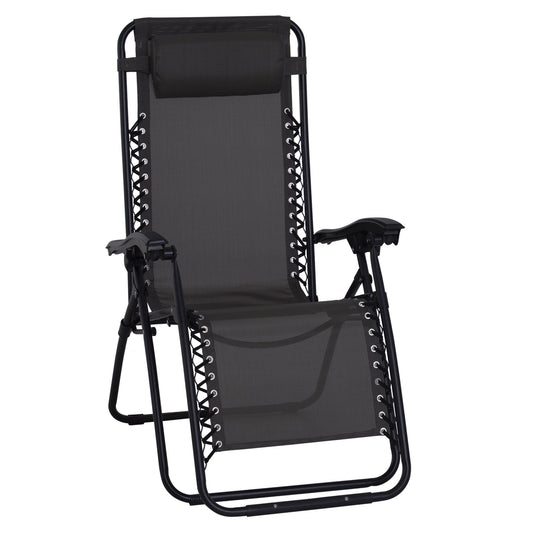 Outsunny Zero Gravity Chair Metal Frame Texteline Armchair Outdoor Folding & Reclining Sun Lounger with Head Pillow for Patio Decking Gardens Camping