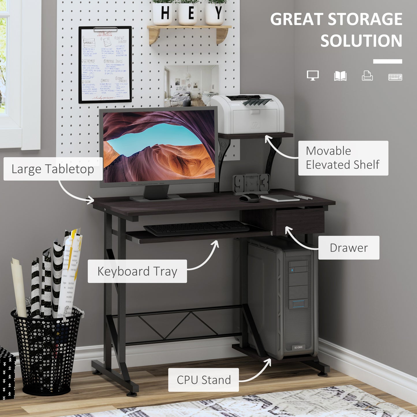 Homcom Computer Desk With Display Stand