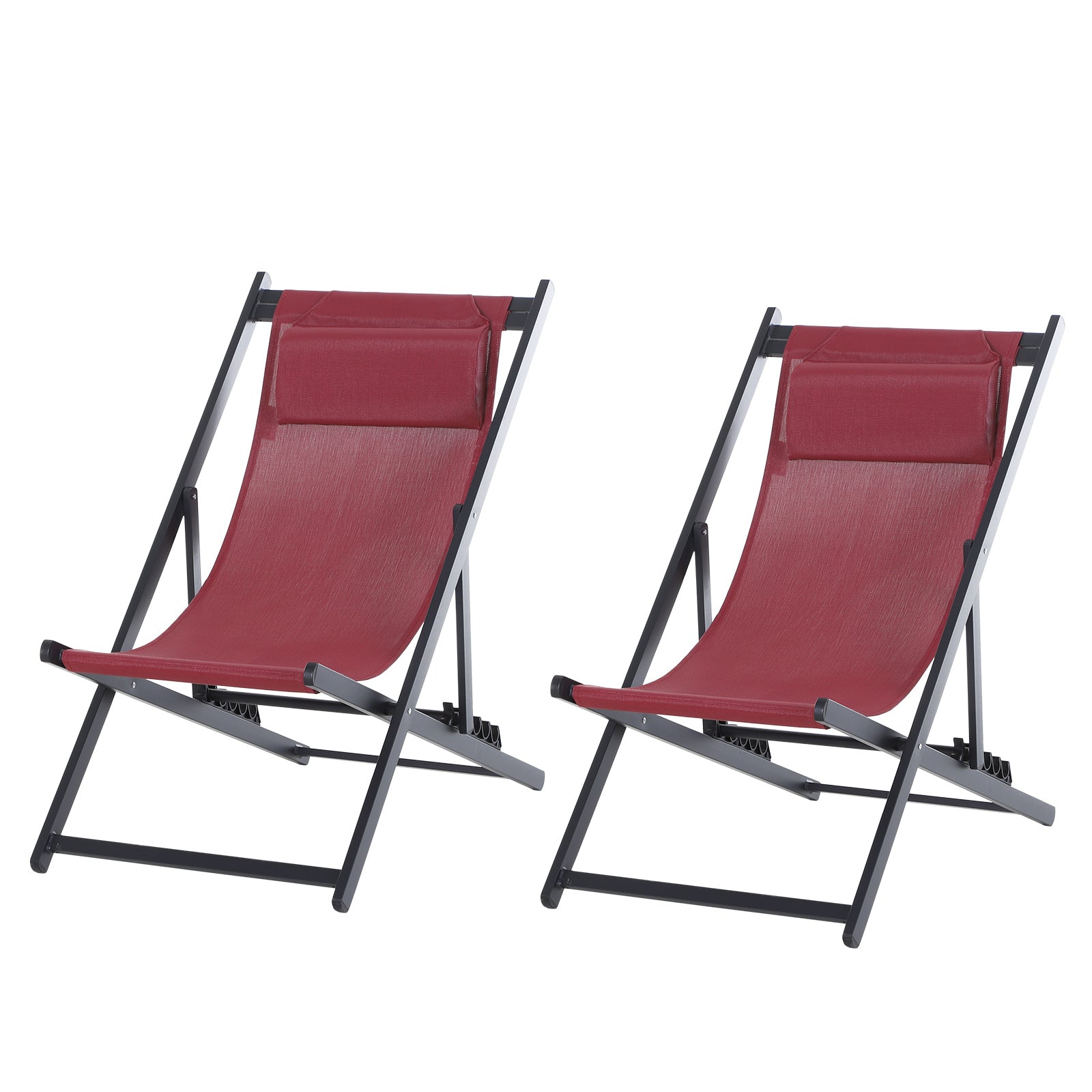 Outsunny Set of 2 Folding Garden Beach Aluminium Frame Deck Chairs Deckchairs Seaside Folding Garden Patio Lounger