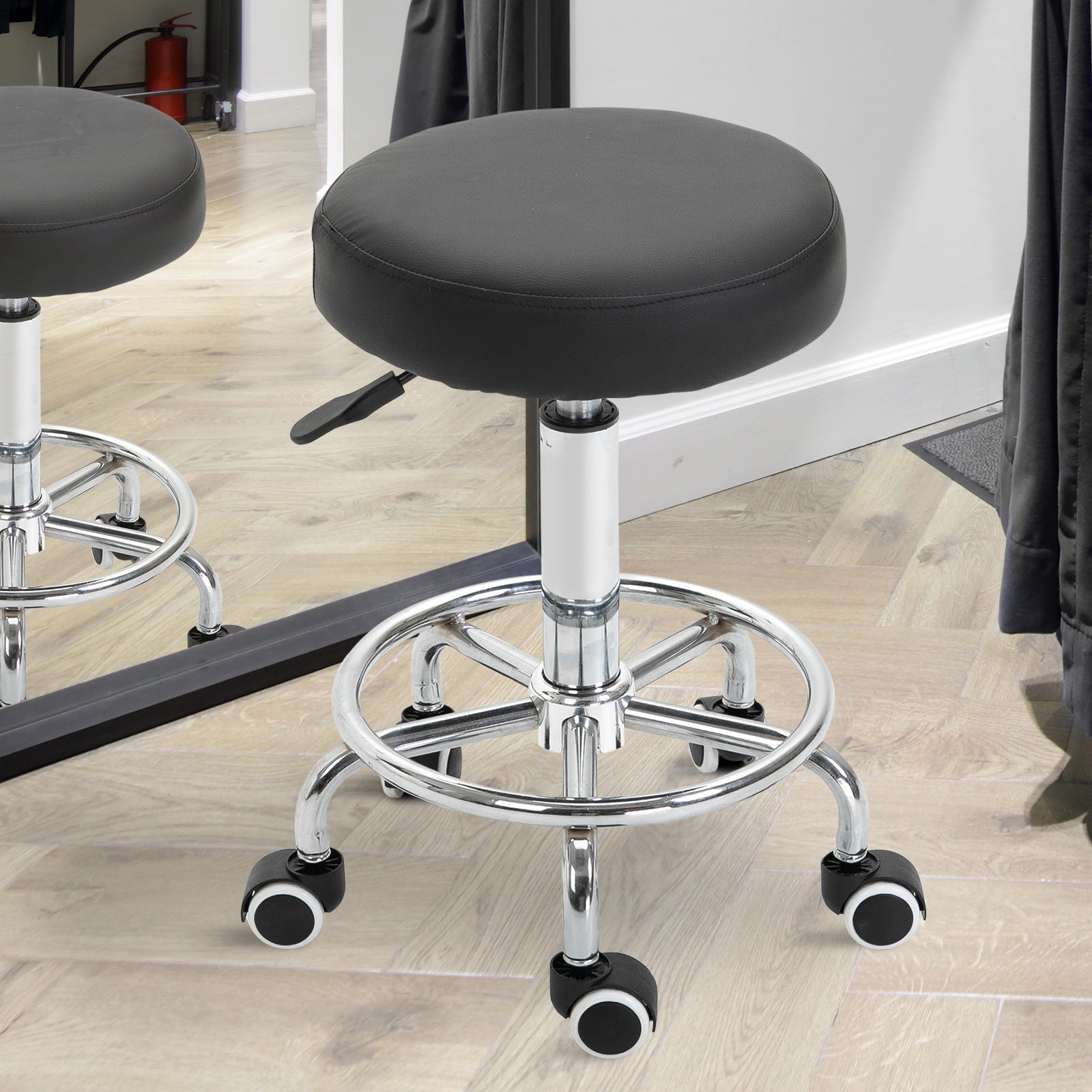 Wheeled Salan Stool Adjustable Height Steel Framed Black by Vinsetto