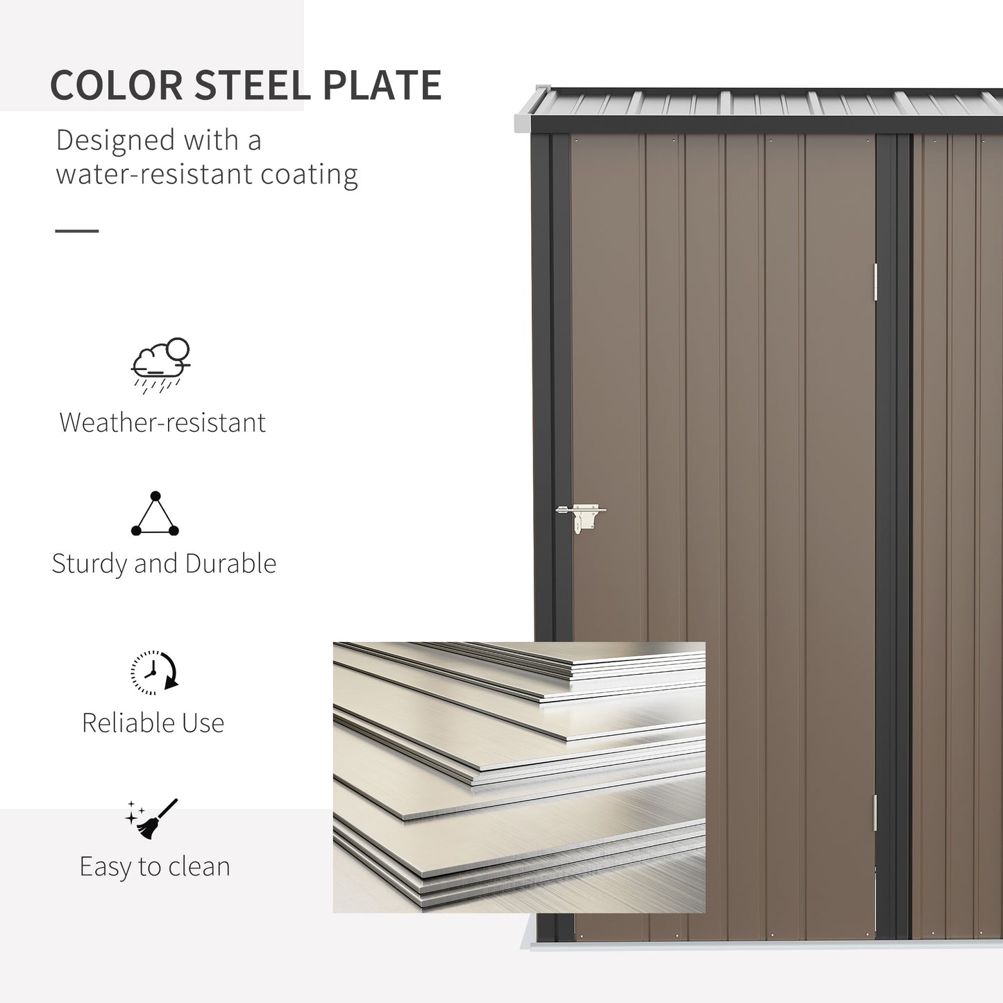 Galvanised 5.3 x 3.1' Single Door Pent Garden Store Steel Brown by Steadfast