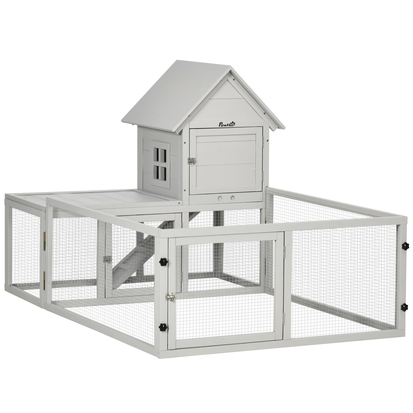 PawHut Wooden Rabbit Hutch with Extra Fenced Area