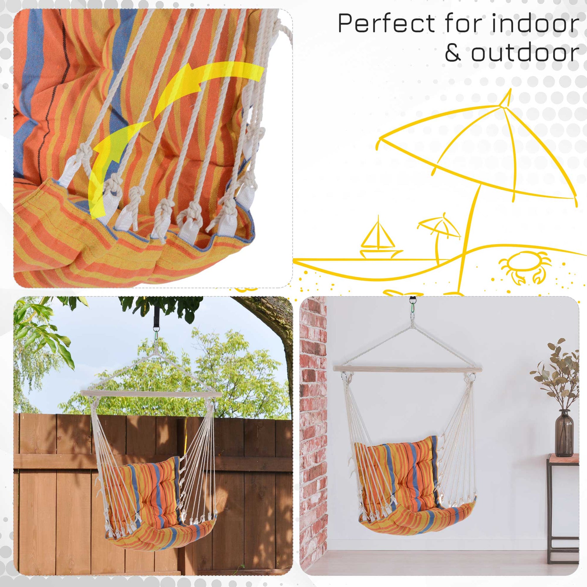 Outsunny Outdoor Hanging Rope Chair With Soft Padded Seat & Backrest