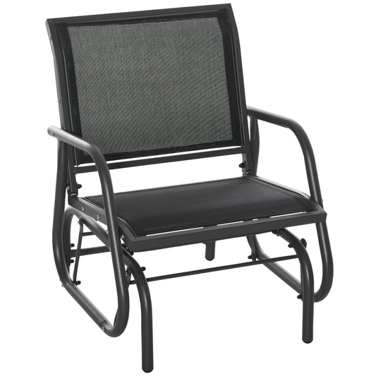 Outdoor Gliding Swing Chair Garden Seat w/ Mesh Seat Curved Back Steel Frame Armrests Comfortable Lounge Furniture Dark Grey Black-0