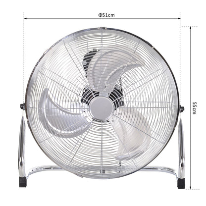 Homcom 20" Chrome Metal Floor Fan with Tilting