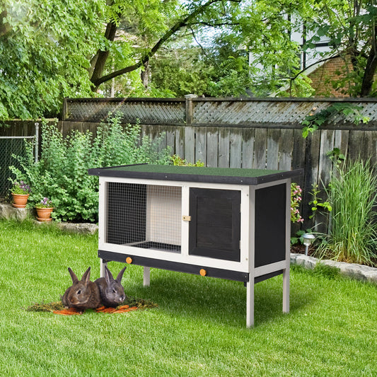 PawHut Wooden Rabbit Hutch Small Animal Habitat w/ Dropping Tray Opeanble Asphalt Roof