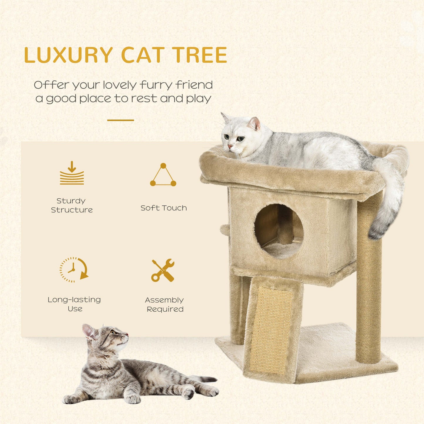 PawHut Cat Tree for Indoor Cats Kitten Tower Climbing Activity Centre Furniture w/ Jute Scratching Pad