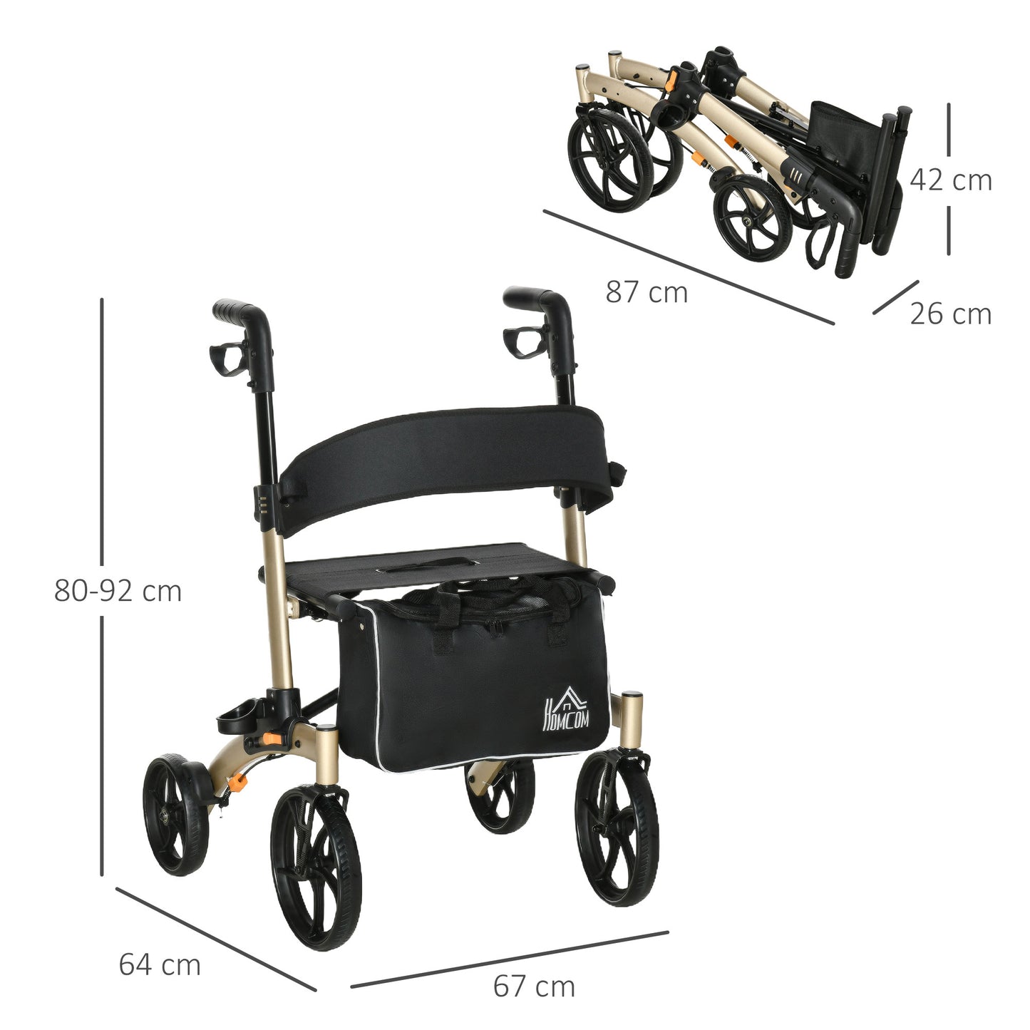 Homcom Folding Rollator with Cane Holder