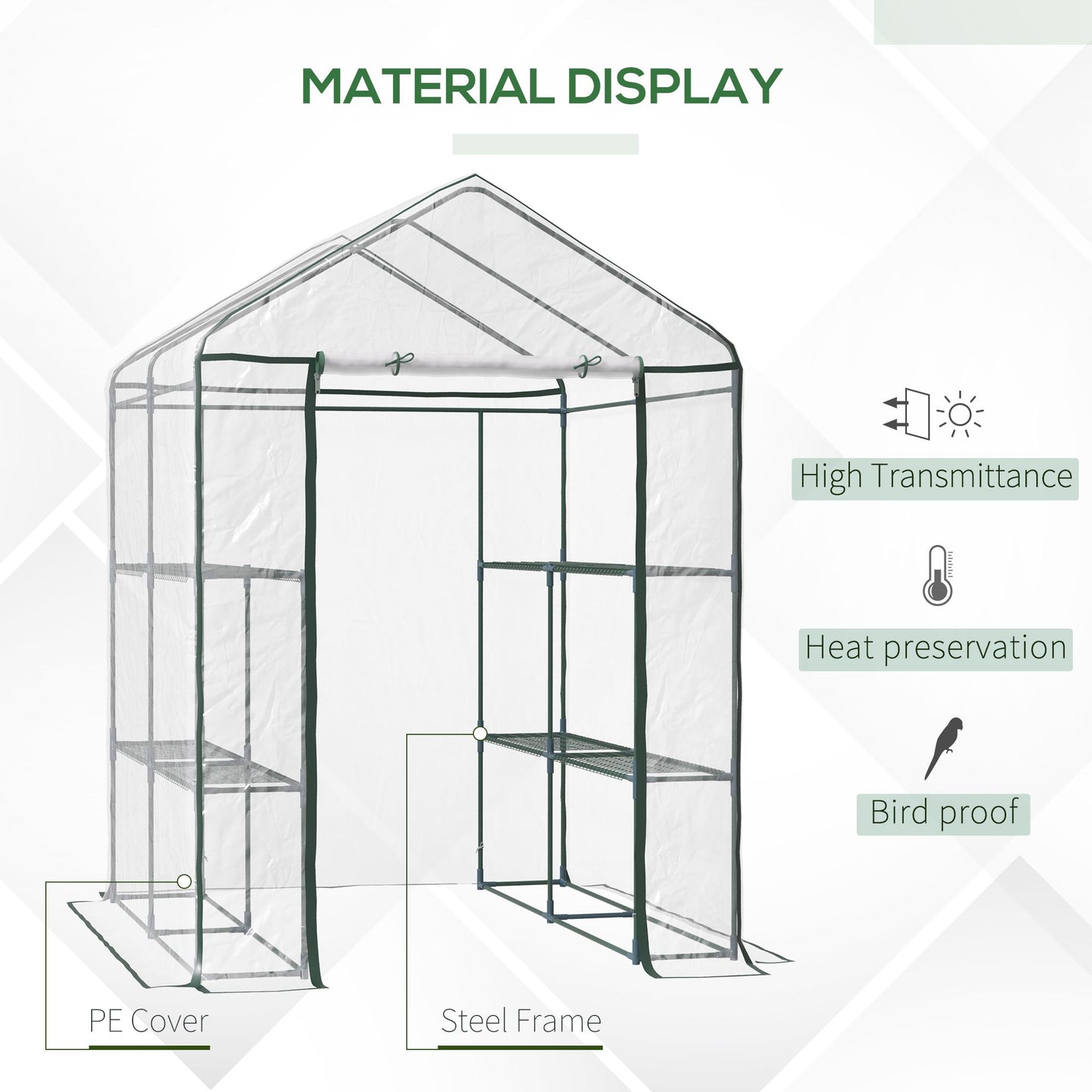 Outsunny Metal Frame Walk in Grow Herb Plant Portable Greenhouse Transparent 143 L x 143W x 195H cm