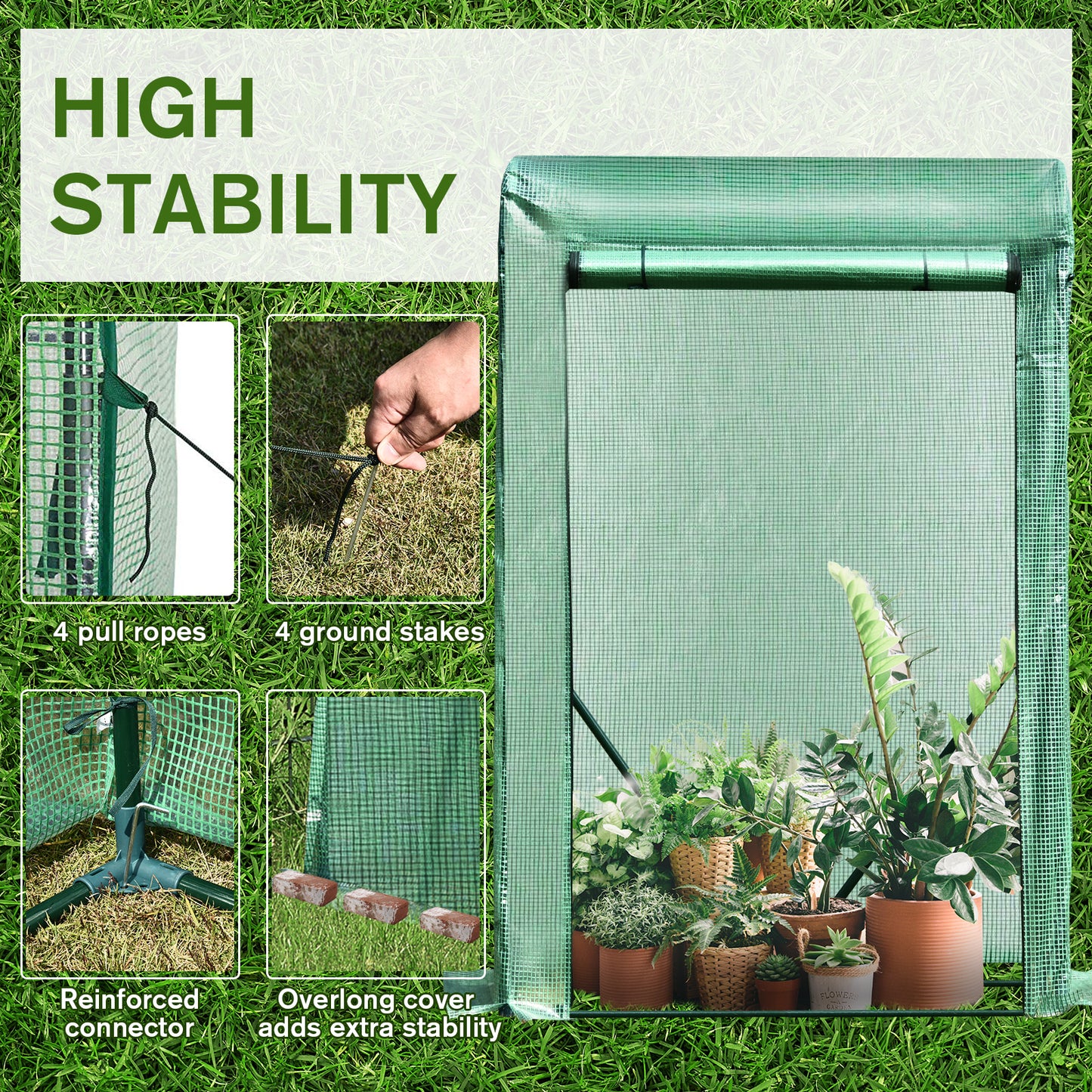 Outsunny Outdoor Pe Greenhouse Steel Frame Plant Cover With Zipper 100L X 50W X 150H cm - Green