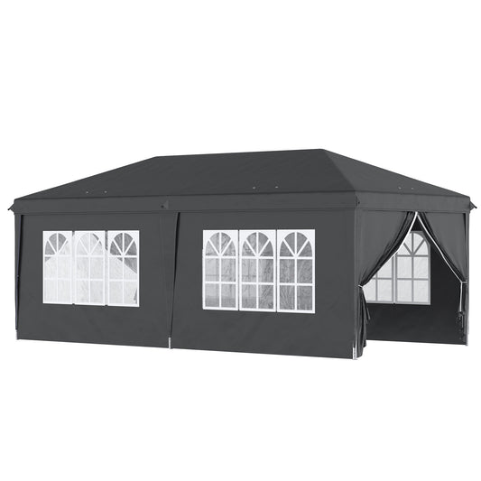 3 x 6 m Pop Up Gazebo with Sides and Windows, Height Adjustable Party Tent with Storage Bag for Garden, Camping, Event, Black-0