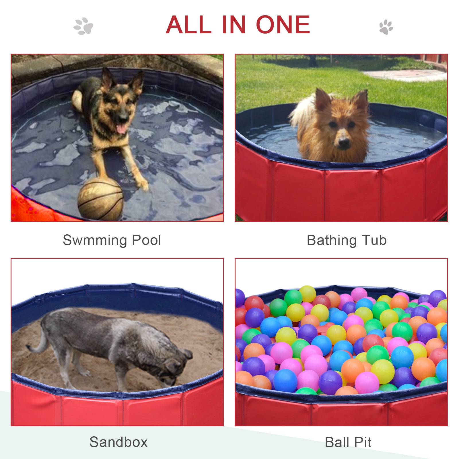 PawHut Foldable Dog Paddling Pool Pet Cat Swimming Pool Indoor/Outdoor Collapsible Summer Bathing Tub Shower Tub Puppy Washer (?80 × 20H cm