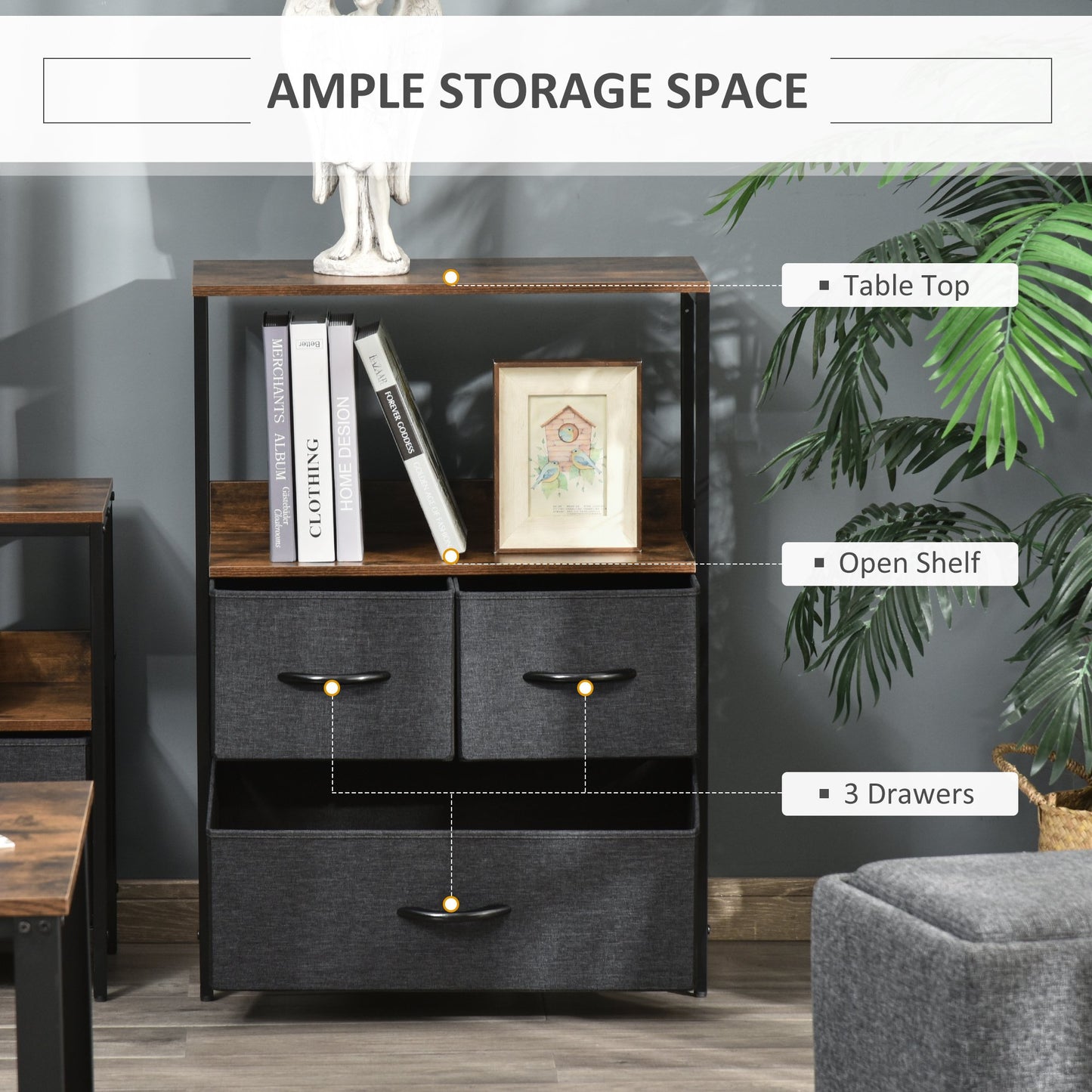 Homcom 3 Drawer Storage Chest Unit Home Cabinet With Shelves Home Living Room Bedroom Entryway Living Furniture Black