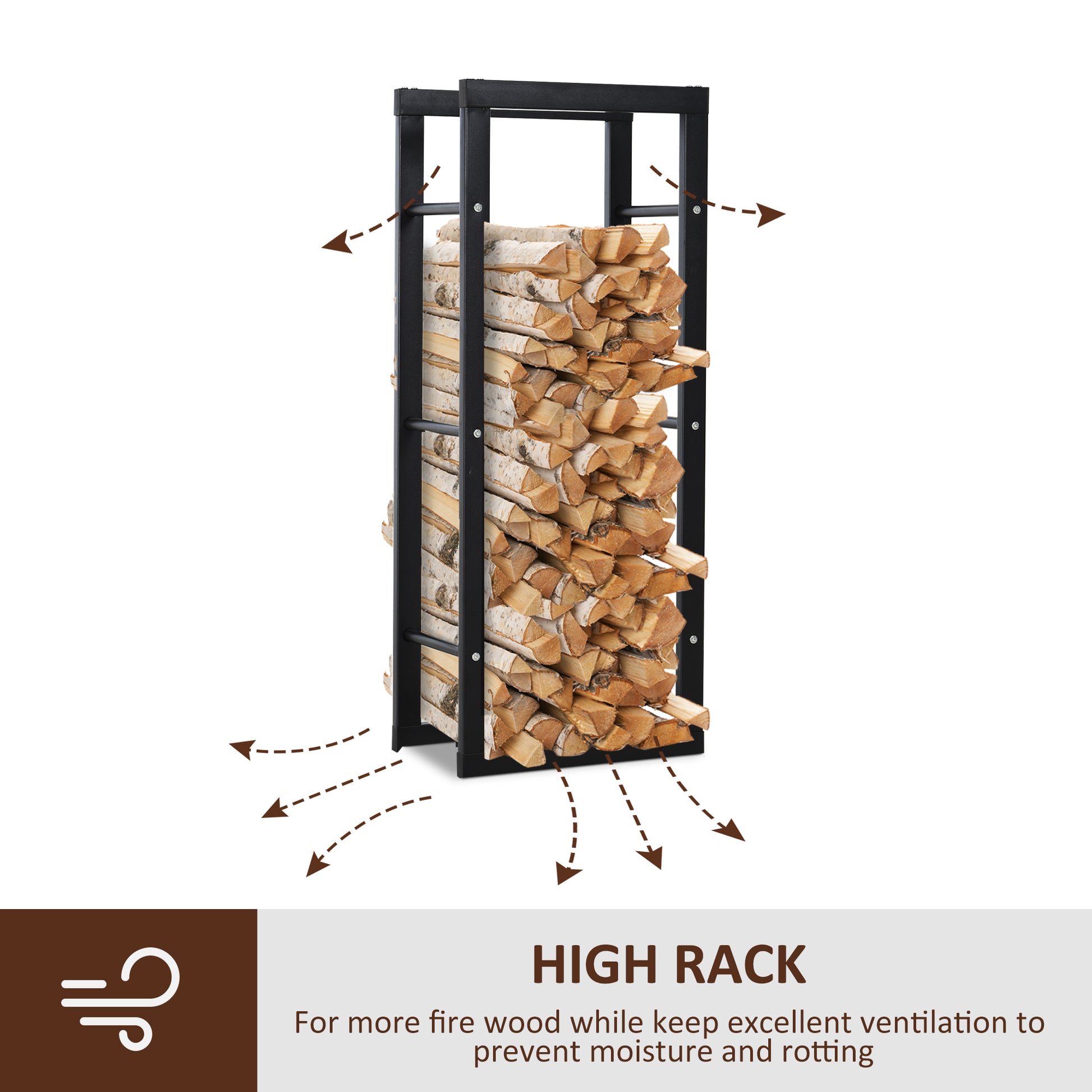 Homcom Metal Firewood Log Holder Tall Firewood Rack Indoor Outdoor Fireplace Wood Storage Shelf with Side Rails