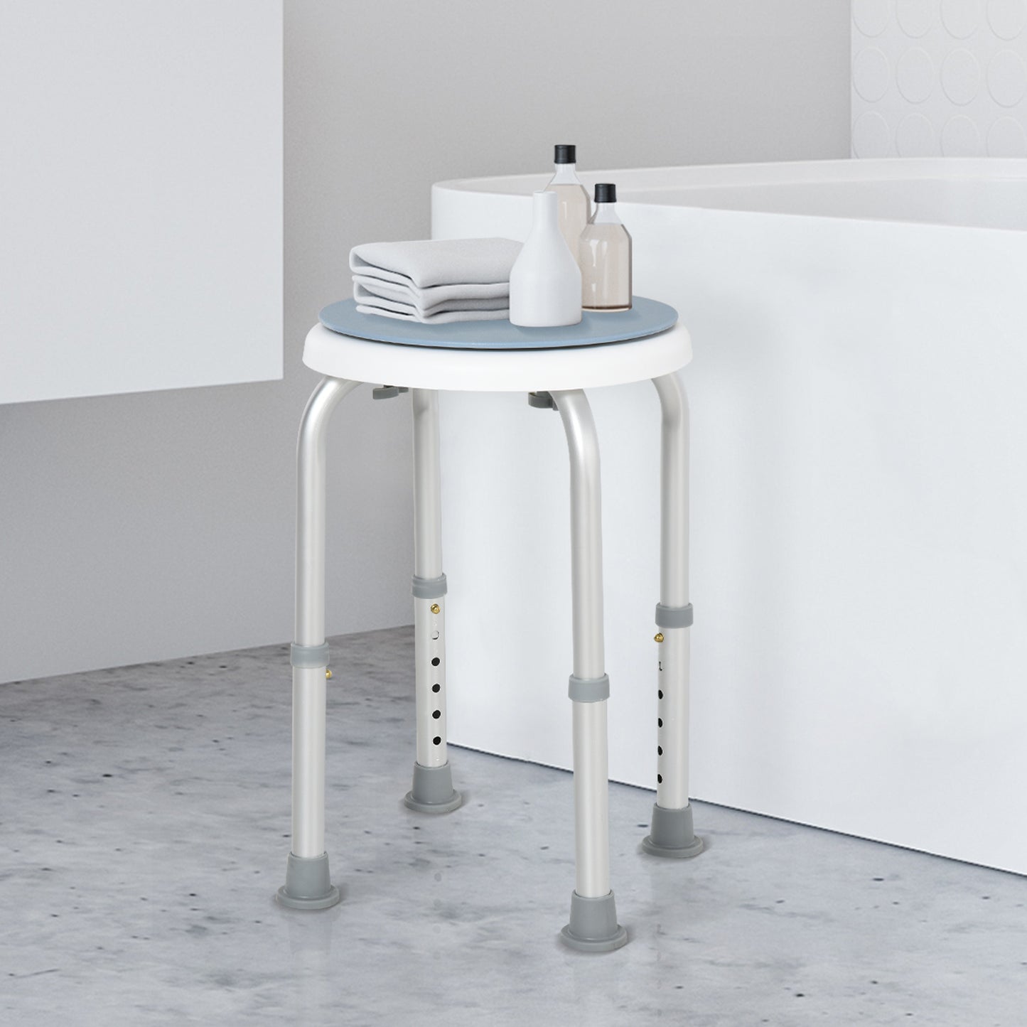 Homcom Aluminium 360°Swivel Shower Stool  Blue & White