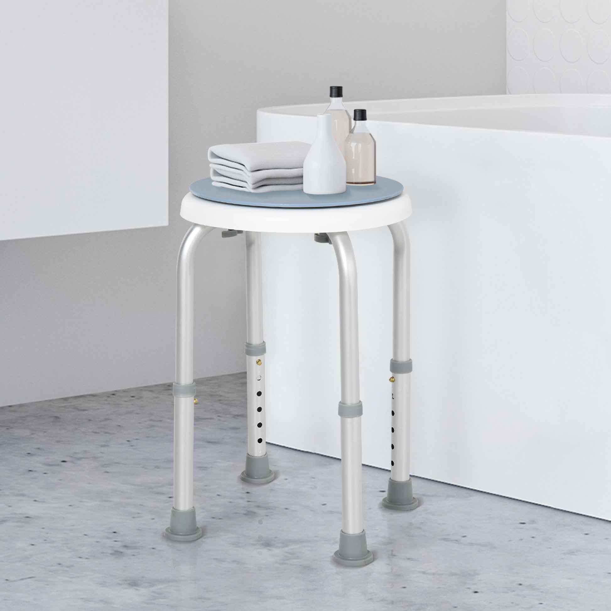 Homcom Aluminium 360°Swivel Shower Stool  Blue & White