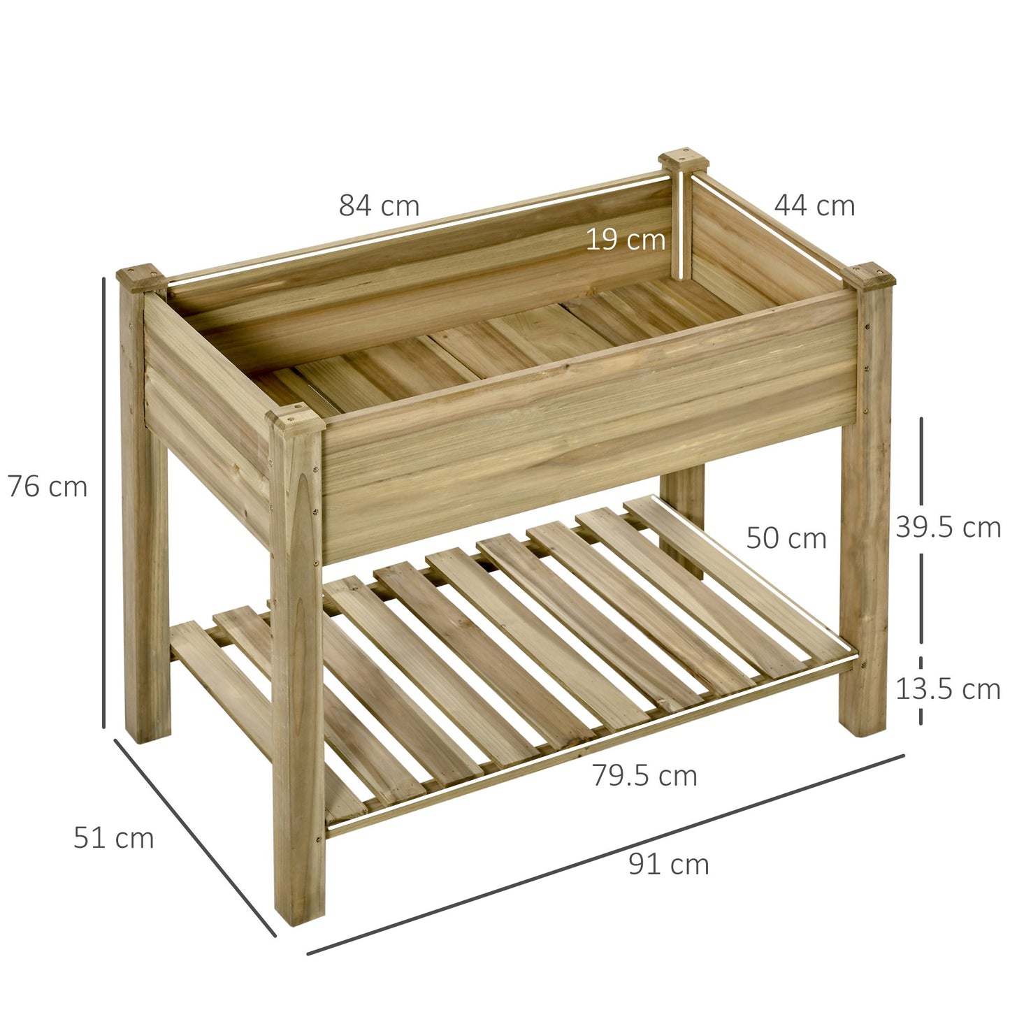 Outsunny Raised Garden Bed with Legs and Storage Shelf Elevated Wooden Planter Box