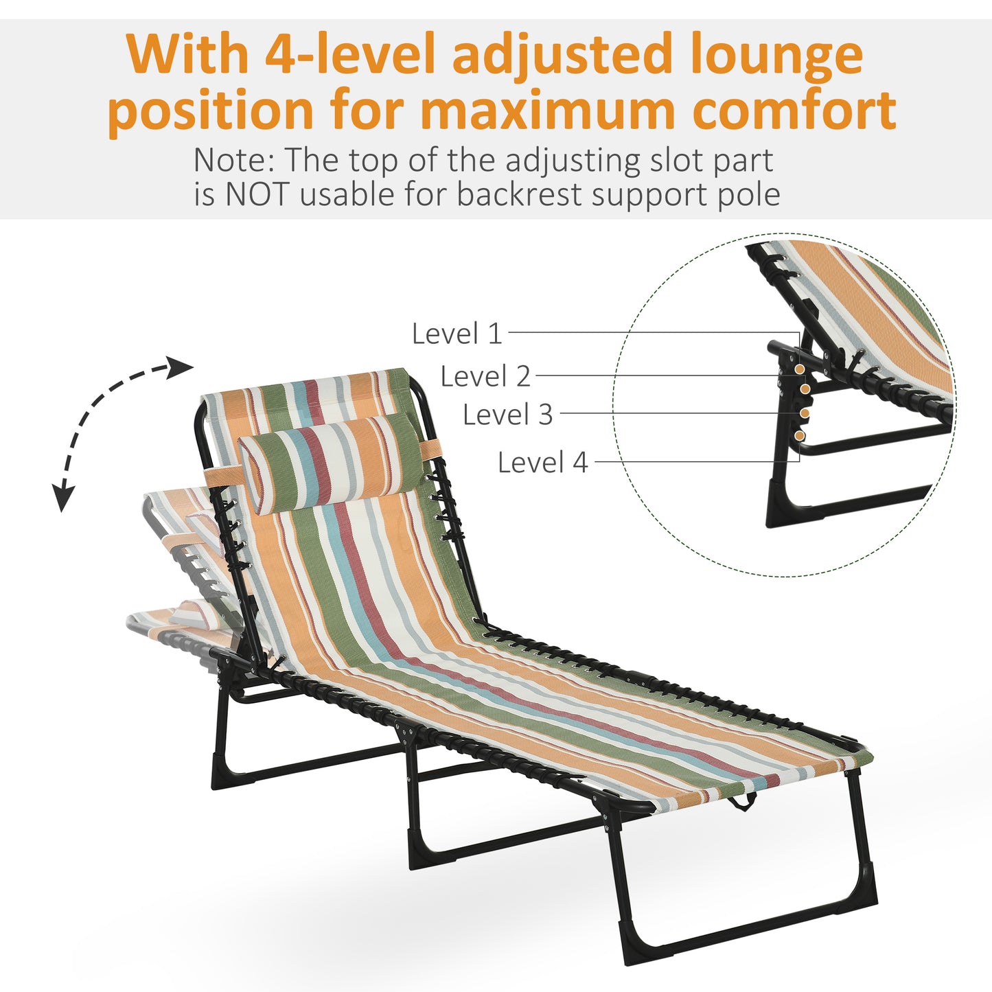 Outsunny Folding Sun Lounger Beach Chaise Chair Garden Reclining Cot Camping Hiking Recliner with 4 Position Adjustable